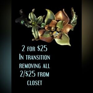 2/$25 Unique Floral Metallic Bracelet with Rhinestones